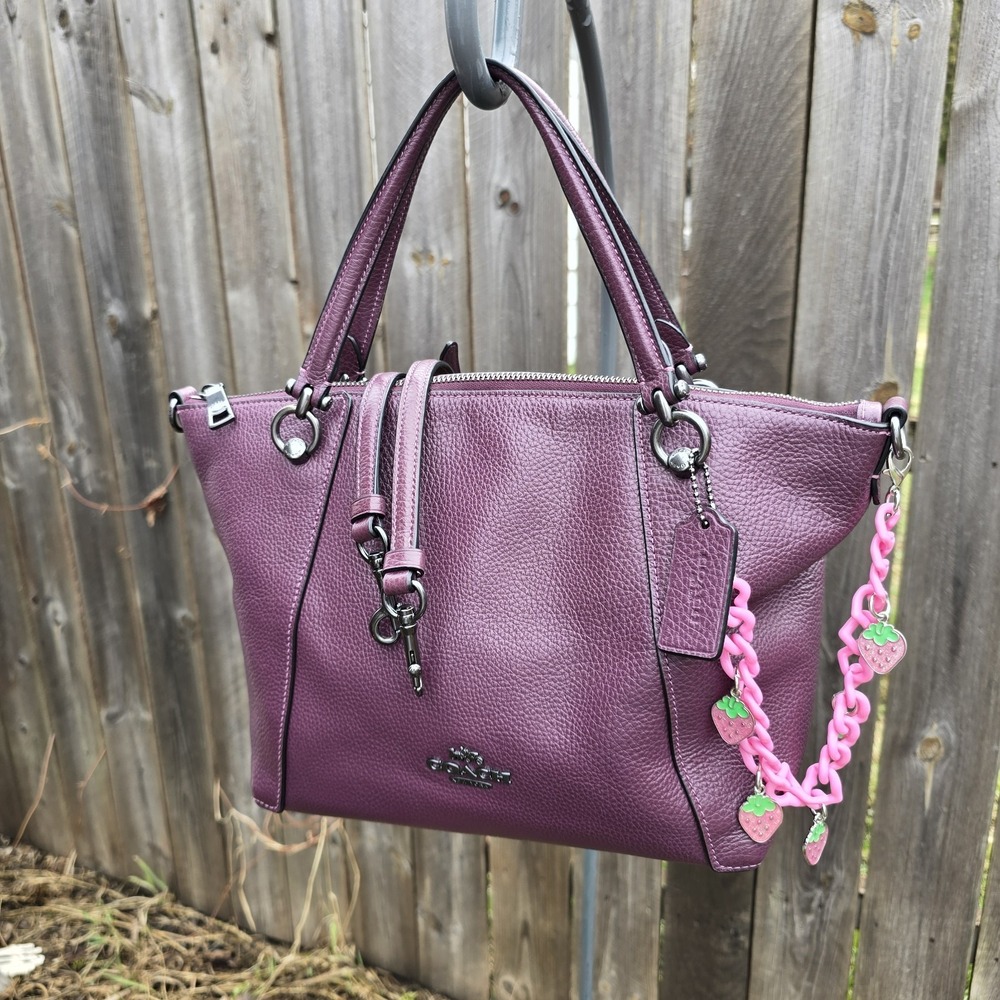 Classic Coach Kacey Satchel in Refined Pebbled Leather Gunmetal Hardware Purple - Picture 2 of 9